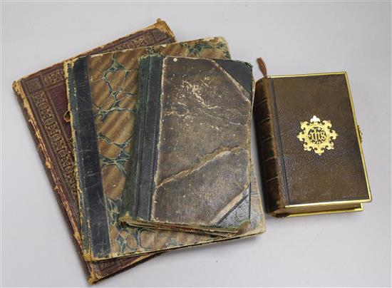 A finely illustrated 1830s ladies journal, a 1860s diary, hand written cookery book and a gilt mounted bible